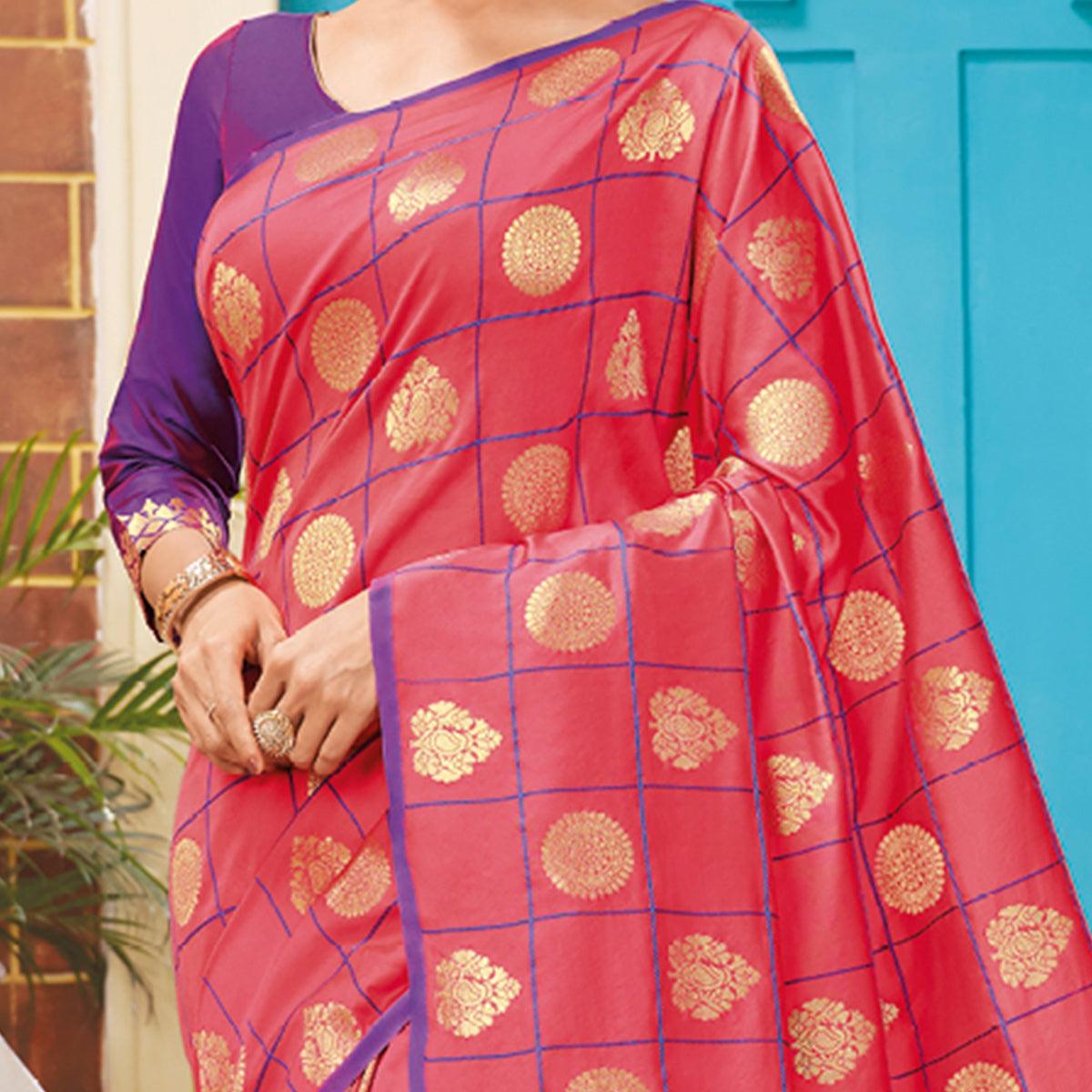 Gleaming Pink Colored Festive Wear Woven Silk Saree - Peachmode