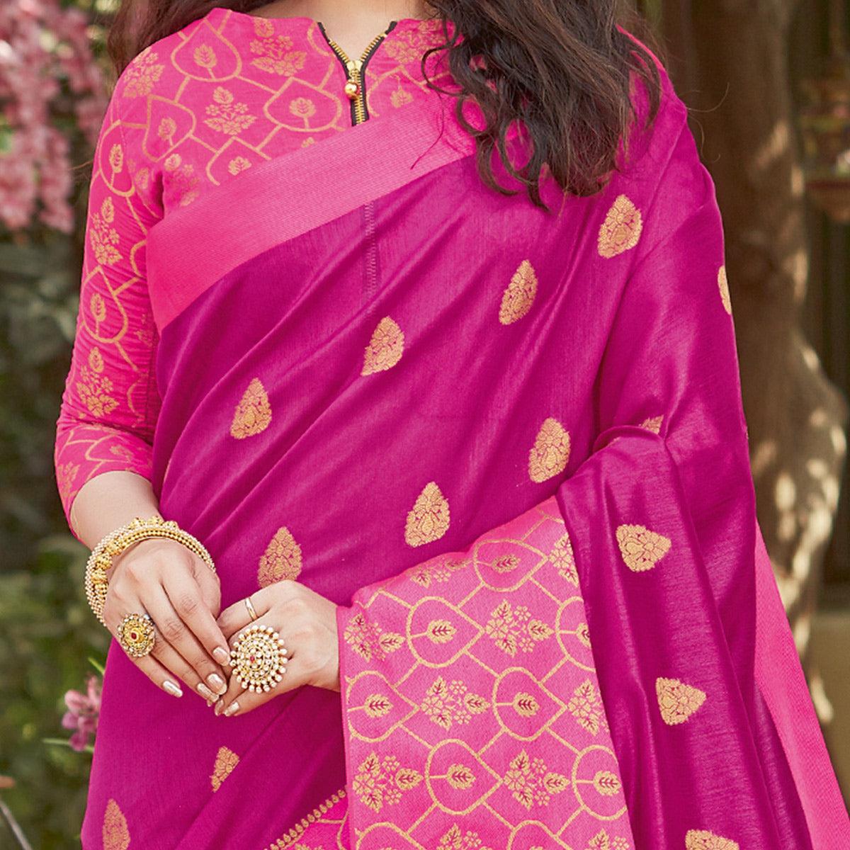 Gleaming Pink Coloured Casual Wear Embroidered Crystal Silk Saree - Peachmode
