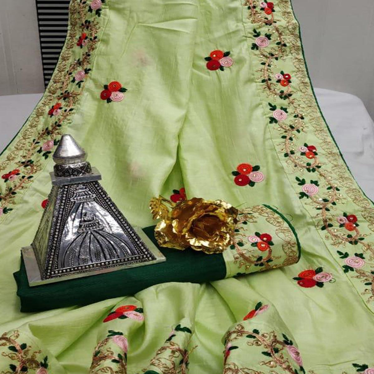Gleaming Pista Green Colored Festive Wear Woven Dora Silk Saree - Peachmode