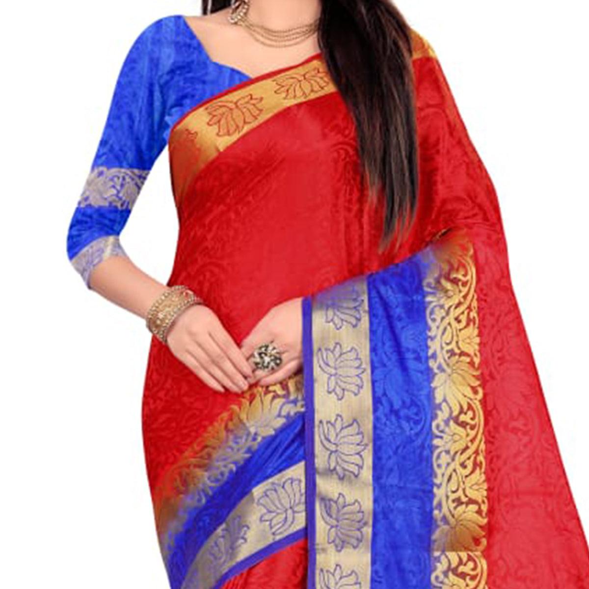 Gleaming Red Colored Festive Wear Woven Art Silk Saree - Peachmode