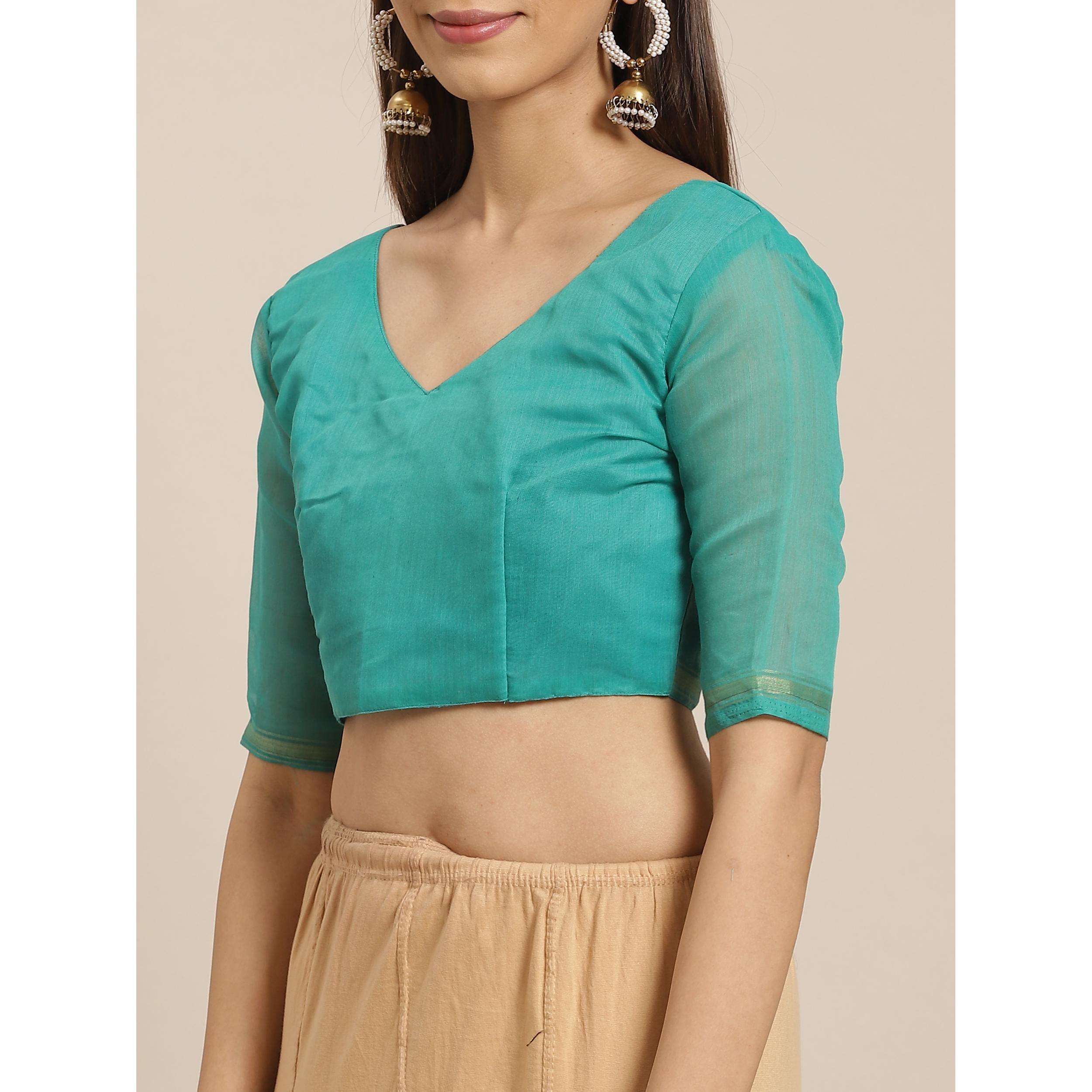 Gleaming Sea Green Colored Casual Wear Printed Silk Blend Saree - Peachmode