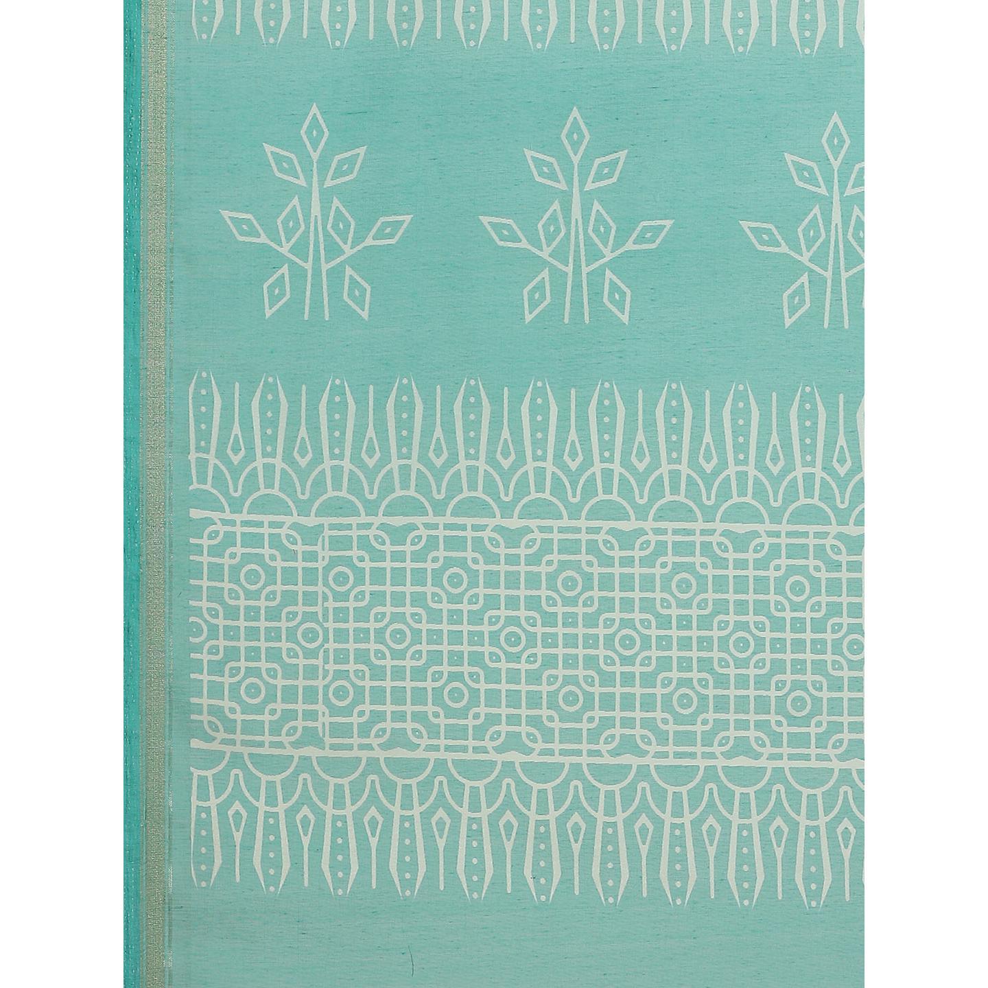 Gleaming Sea Green Colored Casual Wear Printed Silk Blend Saree - Peachmode