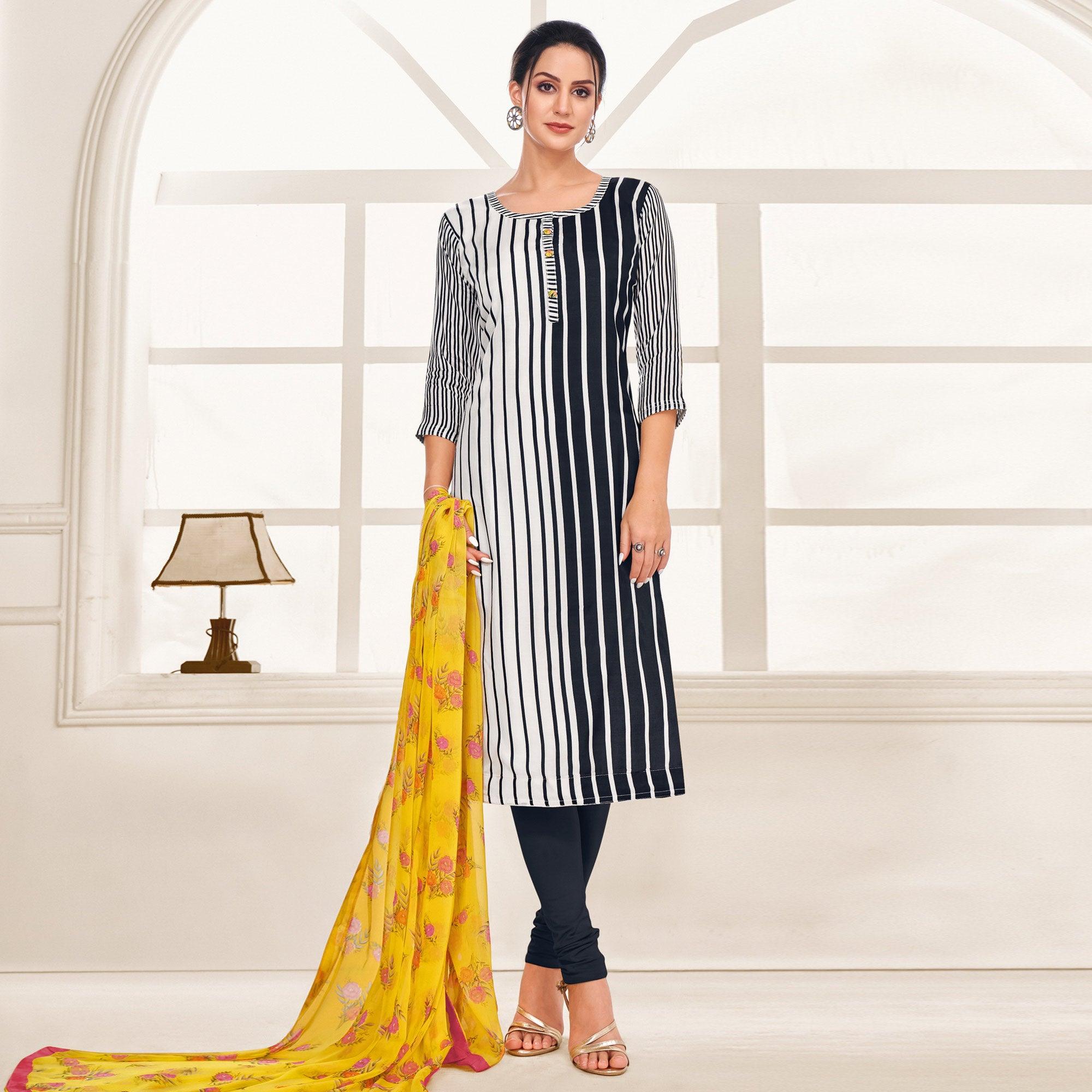 Gleaming White - Black Colored Casual Wear Embroidered Chanderi Dress Material - Peachmode