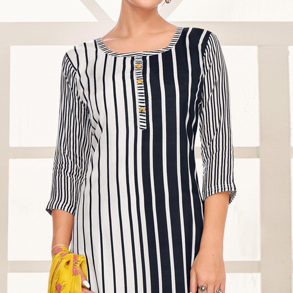 Gleaming White - Black Colored Casual Wear Embroidered Chanderi Dress Material - Peachmode