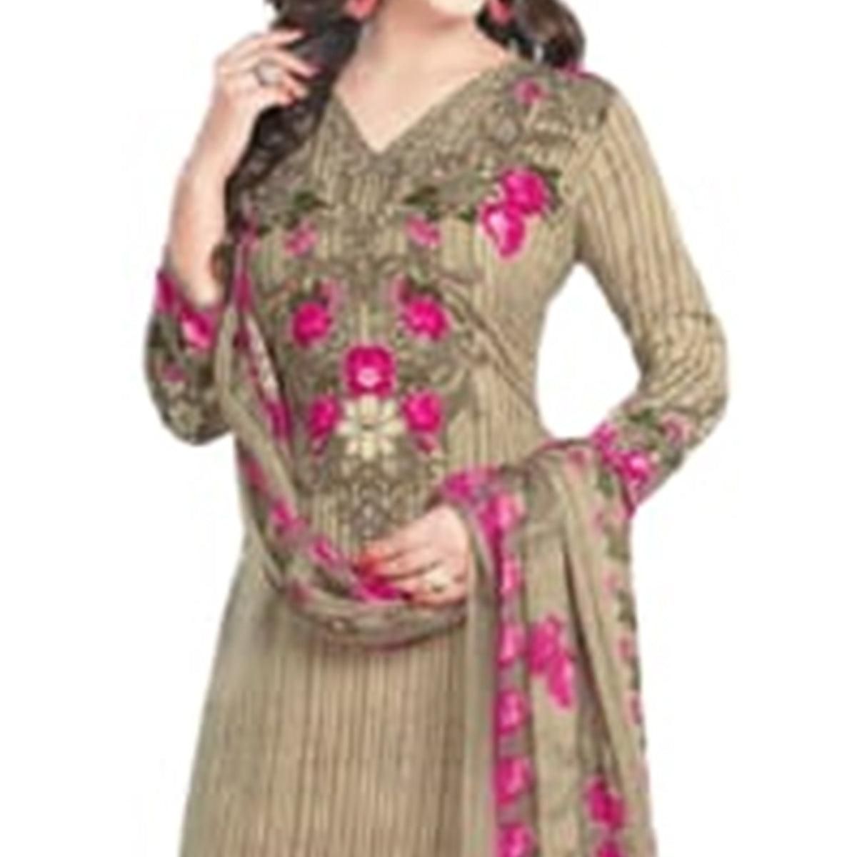Glorious Beige Colored Casual Wear Printed Crepe Dress Material - Peachmode