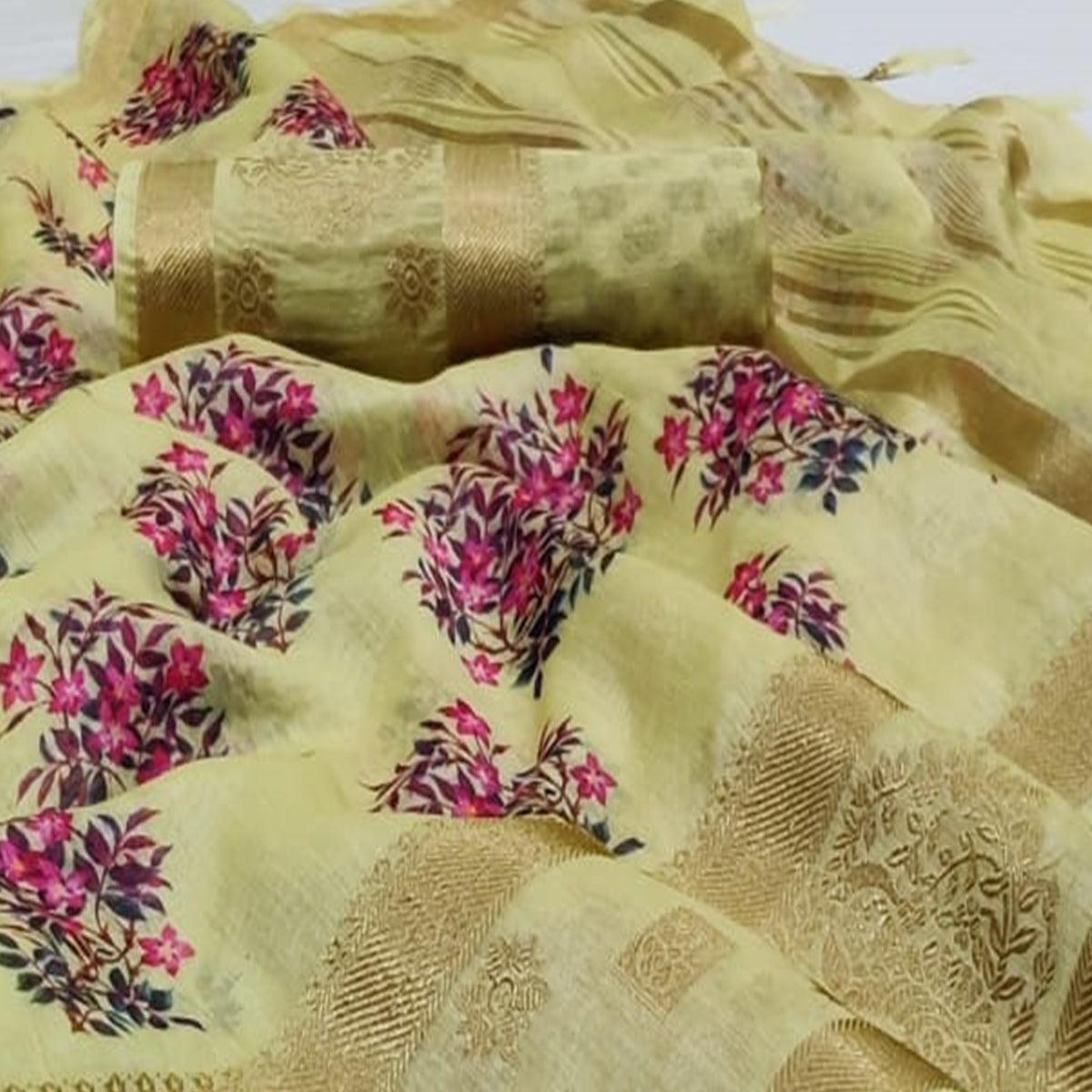 Glorious Beige Colored Festive Wear Woven Banarasi Silk Saree - Peachmode