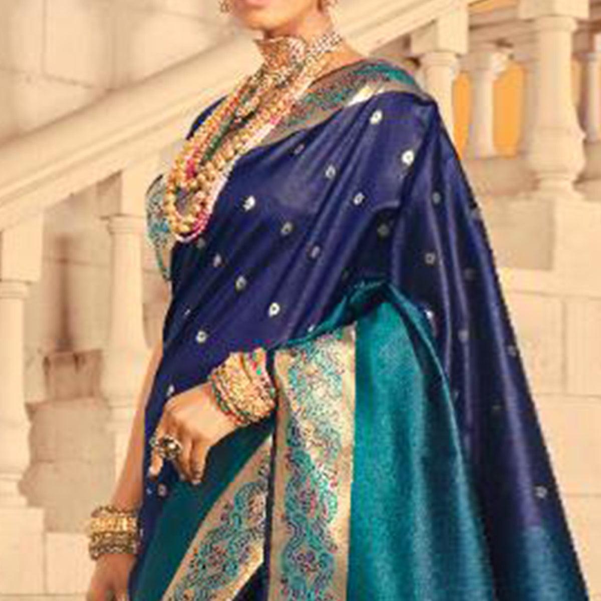Glorious Blue Colored Festive Wear Woven Banarasi Silk Saree - Peachmode