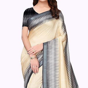 Glorious Cream Colored Casual Wear Printed Art Silk Saree - Peachmode