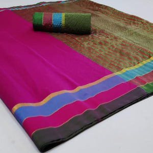 Glorious Dark Pink Colored Festive Wear Woven Cotton Saree - Peachmode