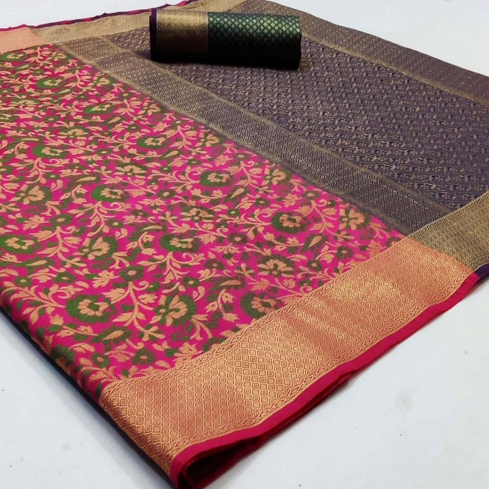 Glorious Dark Pink Colored Festive Wear Woven Patola Silk Saree - Peachmode