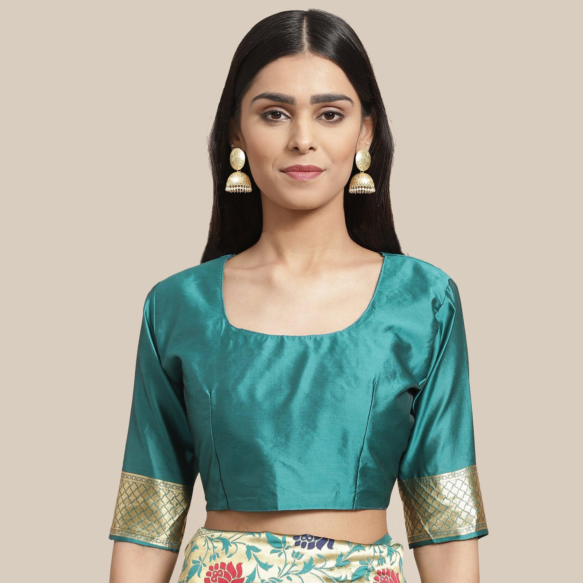 Glorious Gold-Green Colored Festive Wear Woven Silk Blend Saree - Peachmode