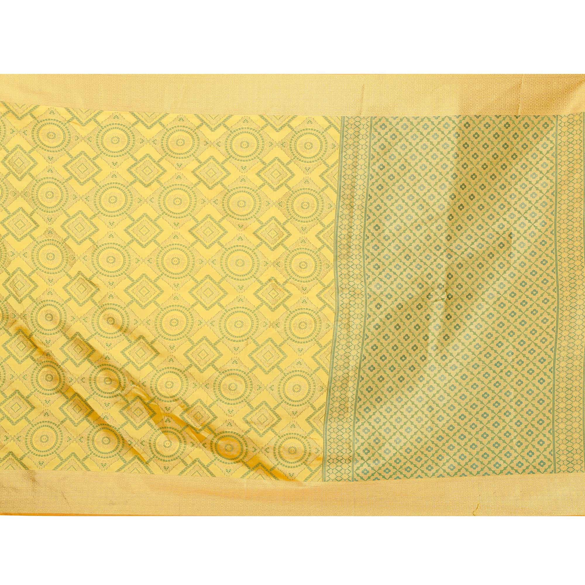 Glorious Golden Yellow Colored Festive Wear Woven Banarasi Silk Saree - Peachmode