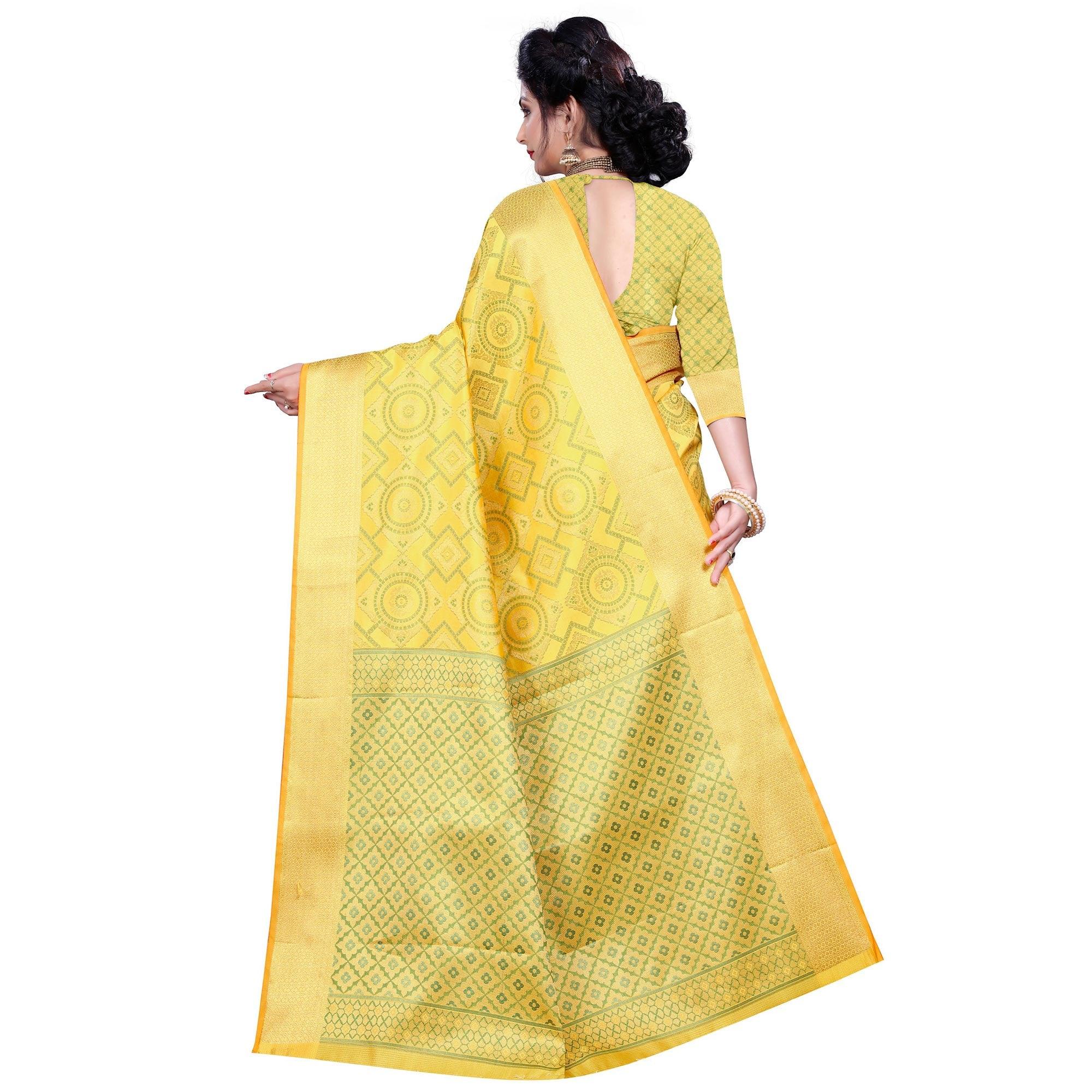 Glorious Golden Yellow Colored Festive Wear Woven Banarasi Silk Saree - Peachmode