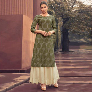 Glorious Green Colored Casual Wear Printed Muslin Kurti - Peachmode