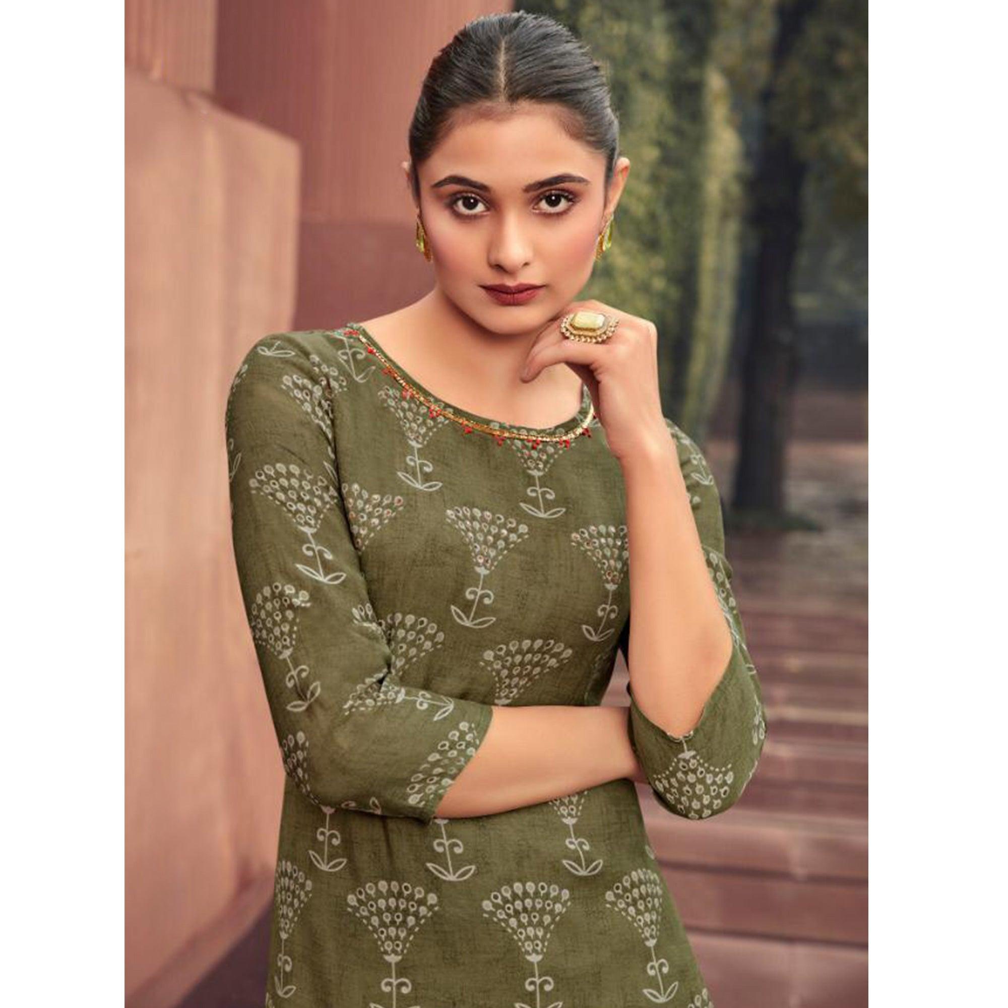 Glorious Green Colored Casual Wear Printed Muslin Kurti - Peachmode