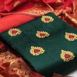 Glorious Green Colored Casual Wear Woven Banarasi Silk Dress Material - Peachmode