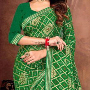 Glorious Green Colored Festive Wear Bandhani Print With Gotta Border Heavy Georgette Saree - Peachmode