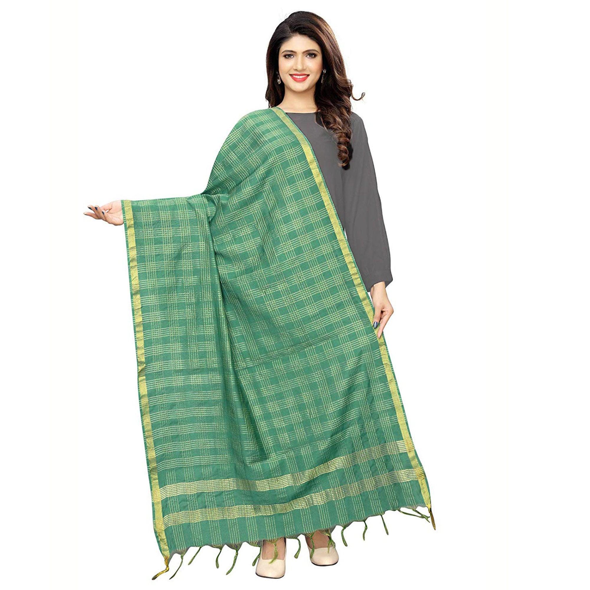 Glorious Green Colored Festive Wear Cotton Silk Dupatta - Peachmode