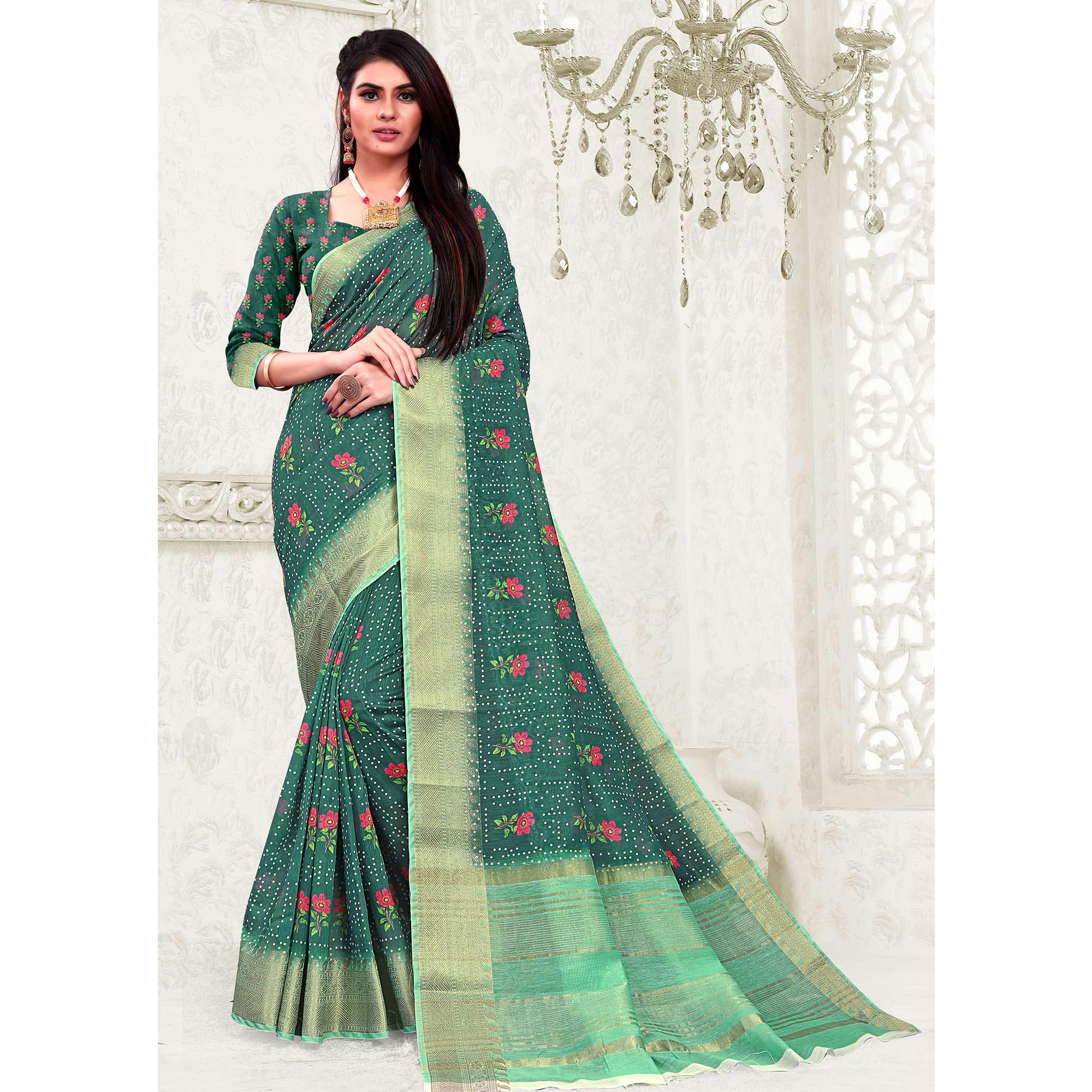 Glorious Green Colored Festive Wear Woven Banarasi Silk Saree - Peachmode