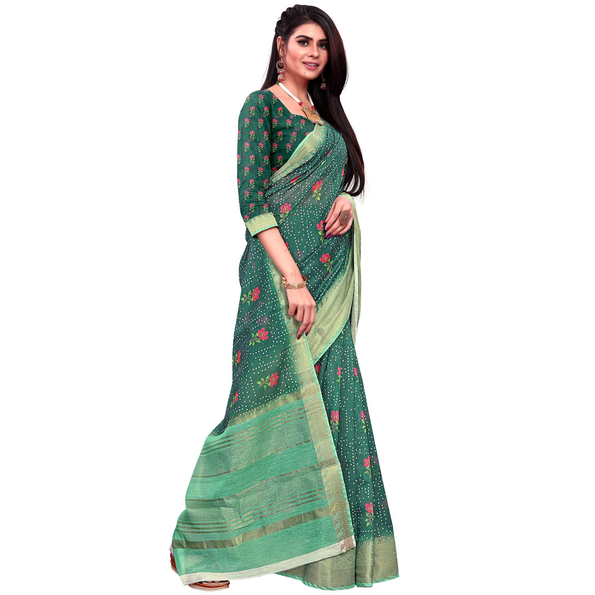 Glorious Green Colored Festive Wear Woven Banarasi Silk Saree - Peachmode