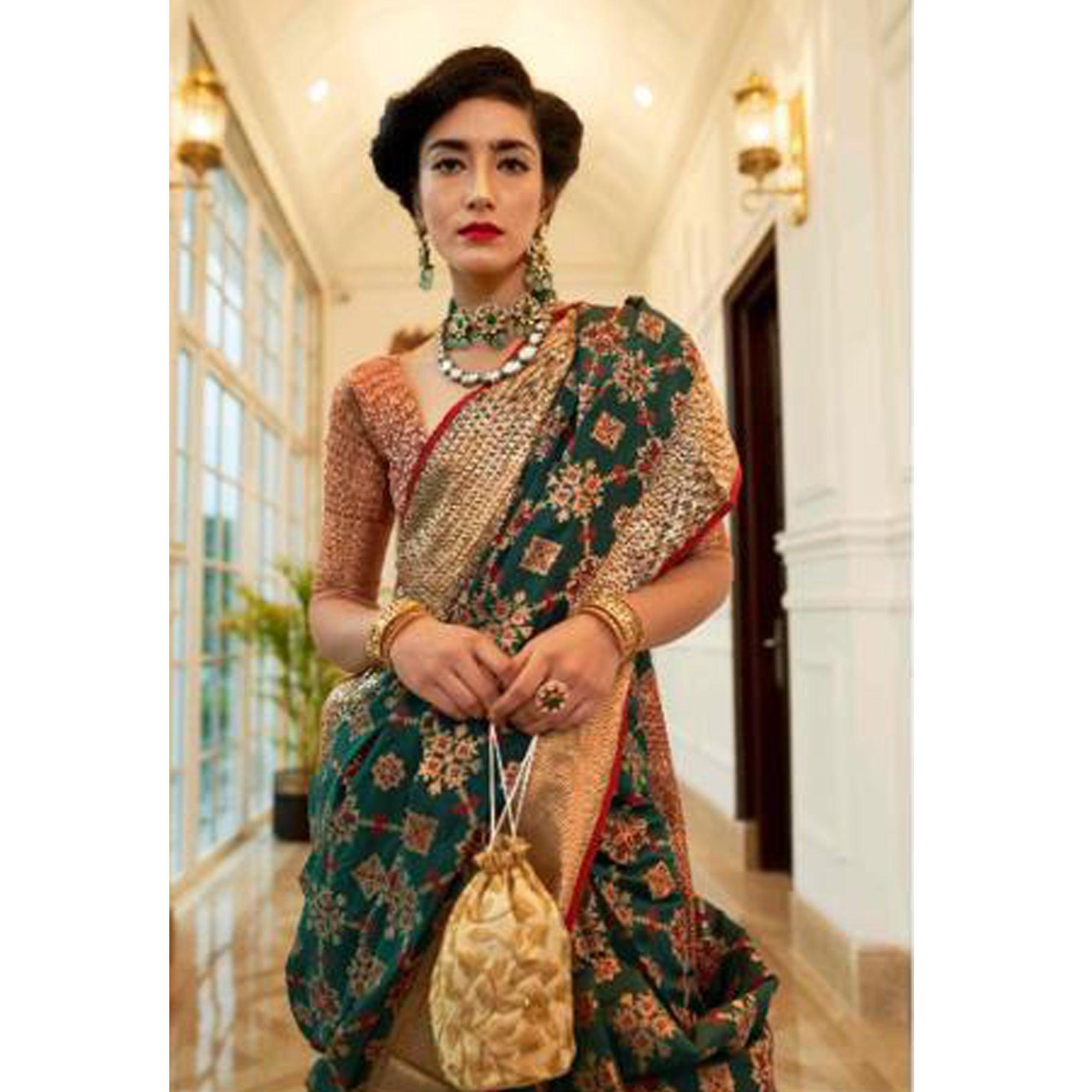Glorious Green Coloured Festive Wear Indian Patola Woven Silk Saree - Peachmode