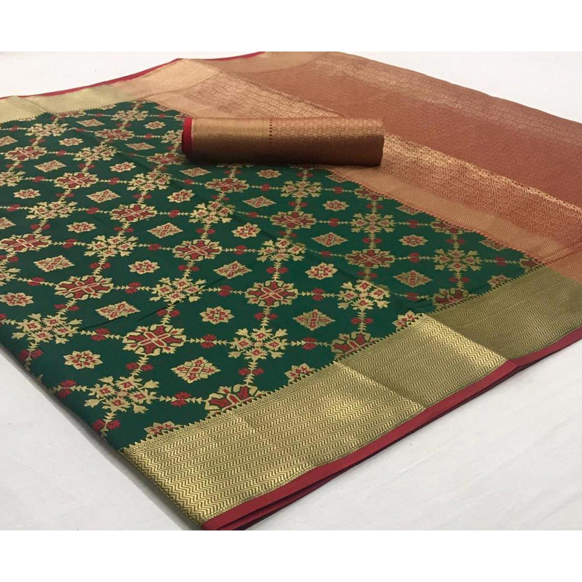Glorious Green Coloured Festive Wear Indian Patola Woven Silk Saree - Peachmode