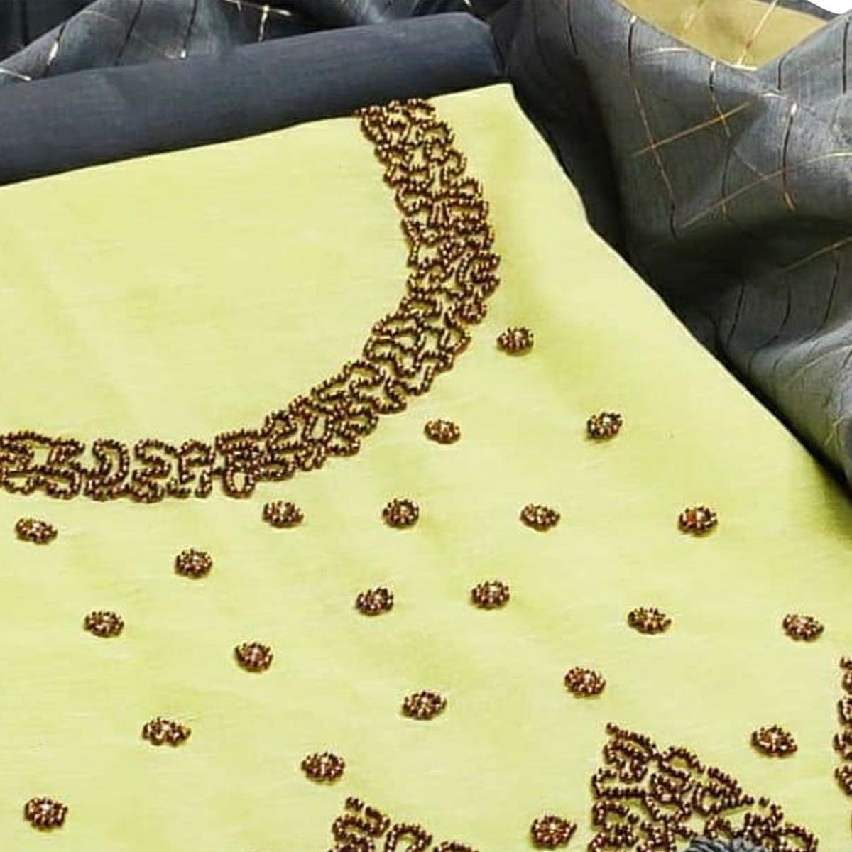 Glorious Lemon Yellow Colored Festive Wear Embroidered Chanderi Dress Material - Peachmode