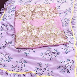 Glorious Light Pink Colored Partywear Floral Printed Georgette Saree With Ruffel Border - Peachmode