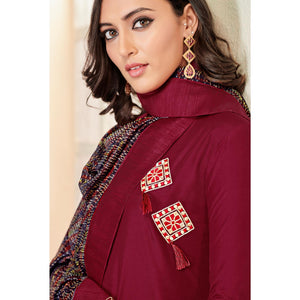 Glorious Maroon Colored Partywear Cotton Suit - Peachmode