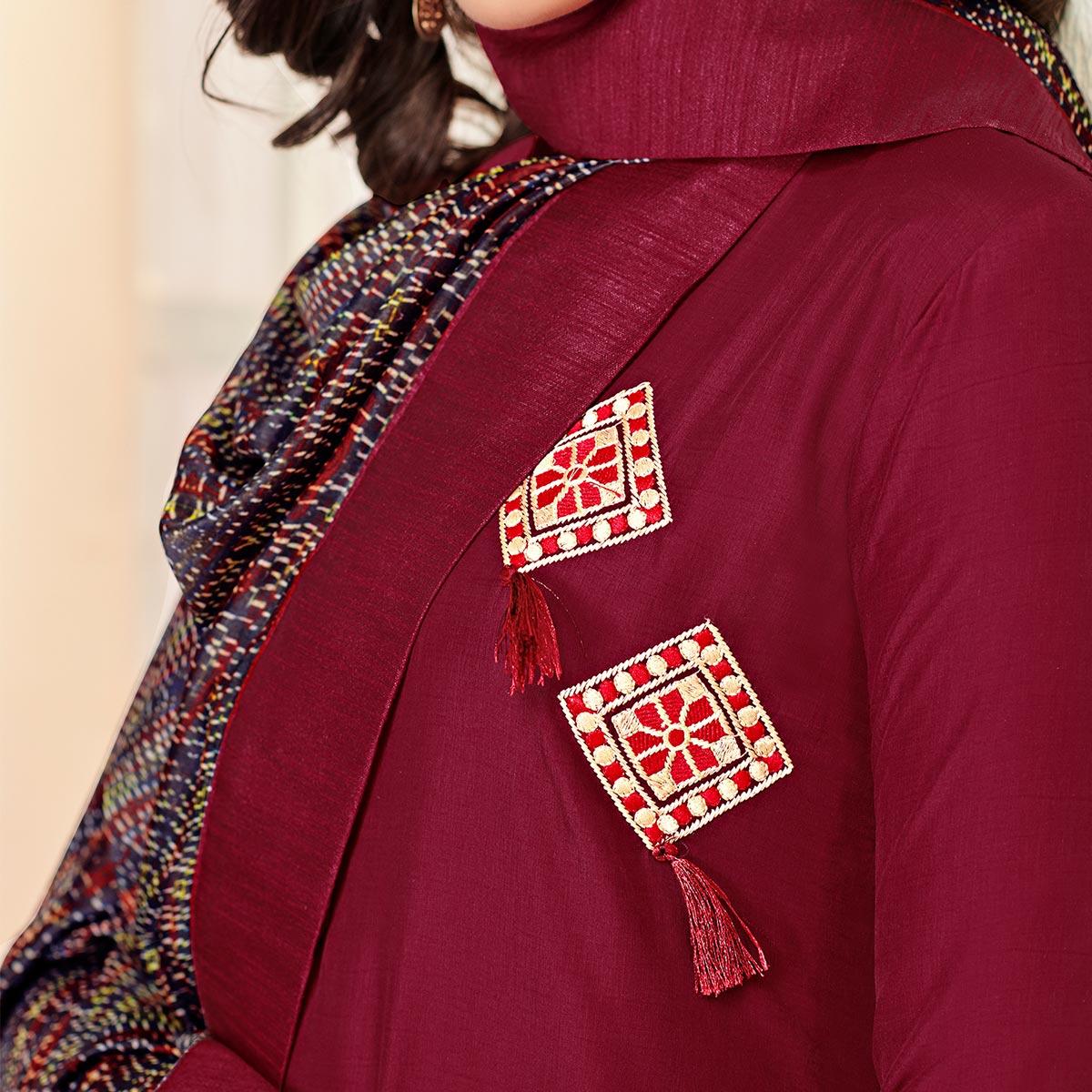 Glorious Maroon Colored Partywear Cotton Suit - Peachmode