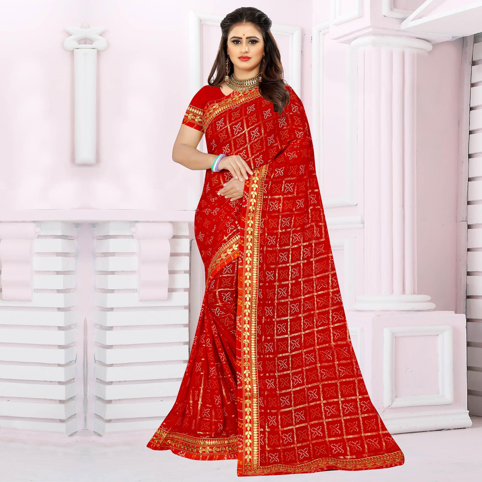 Glorious Maroon Coloured Casual Wear Printed Georgette Saree - Peachmode
