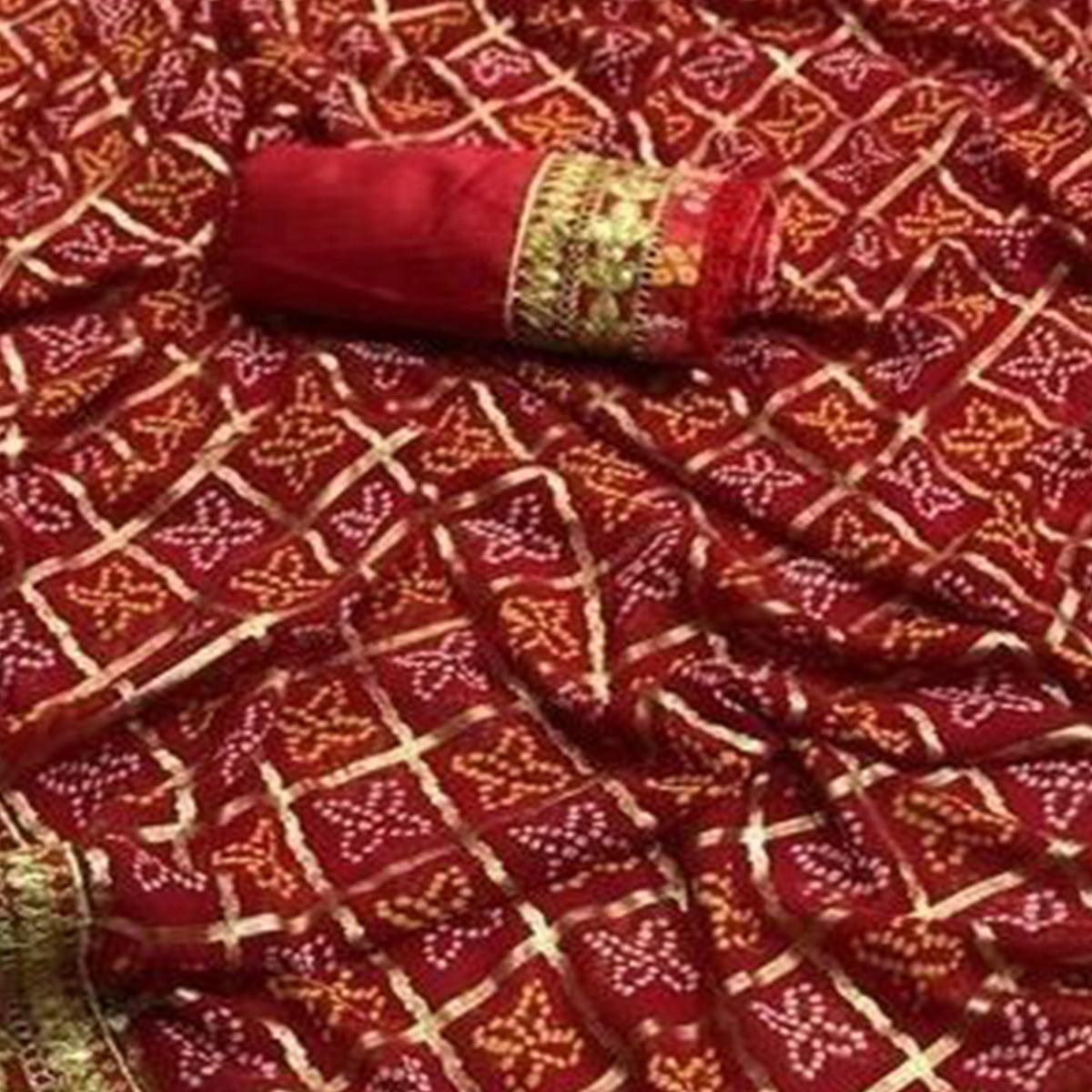 Glorious Maroon Coloured Casual Wear Printed Georgette Saree - Peachmode