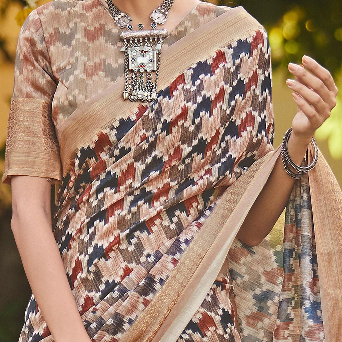 Glorious Mauve Colored Party Wear Digital Printed Linen Saree - Peachmode