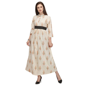 Glorious Offwhite - Peach Colored Casual Wear Cotton Long Kurti - Peachmode