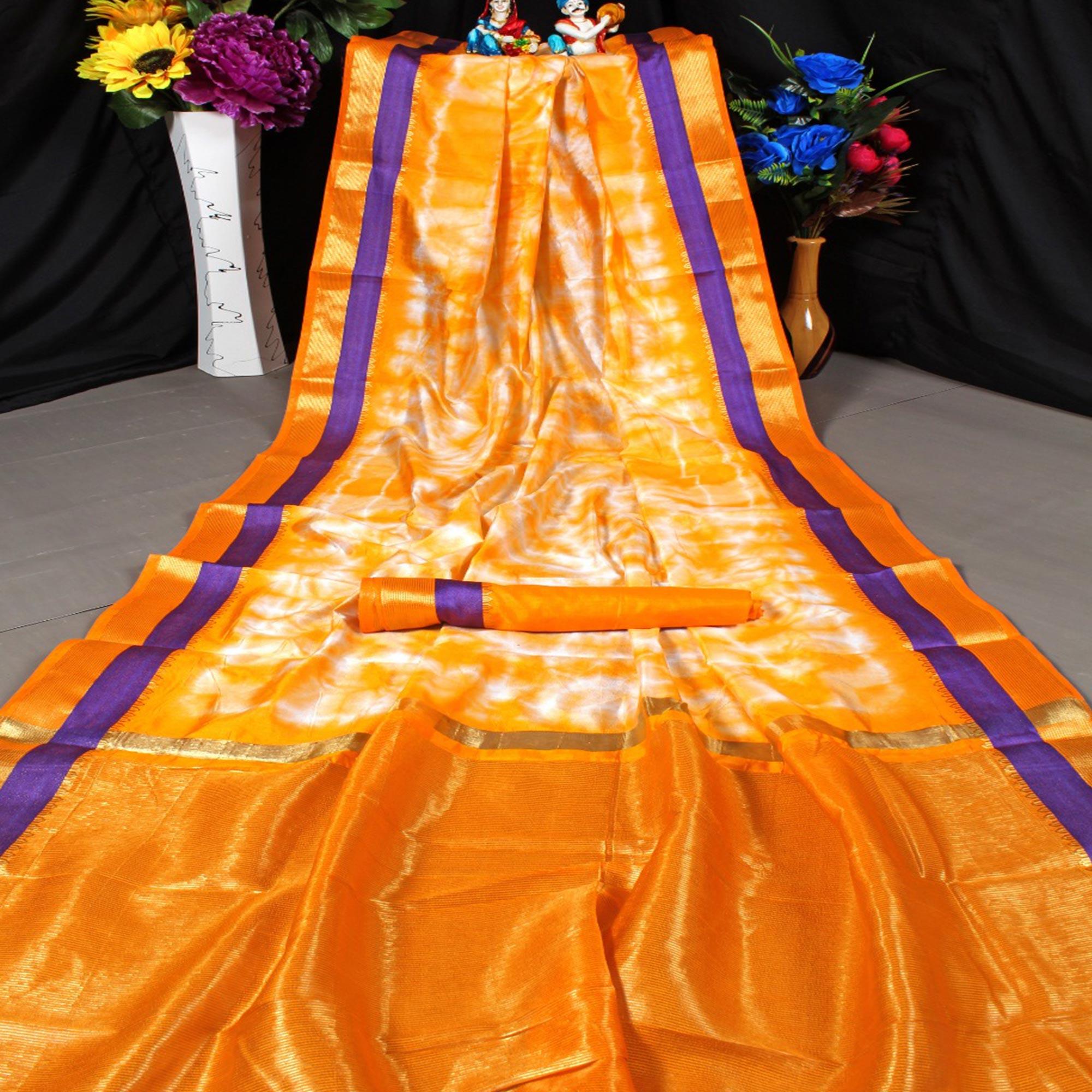 Glorious Orange Colored Festive Wear Woven Tussar Silk Saree - Peachmode