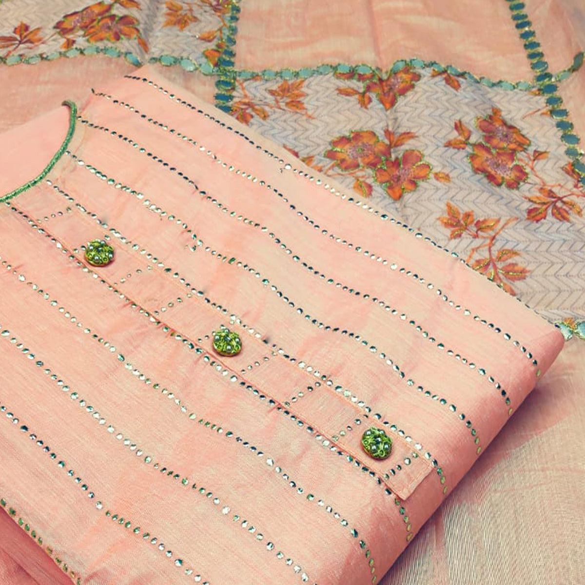 Glorious Peach Colored Casual Wear Embroidered Modal Silk Dress Material - Peachmode