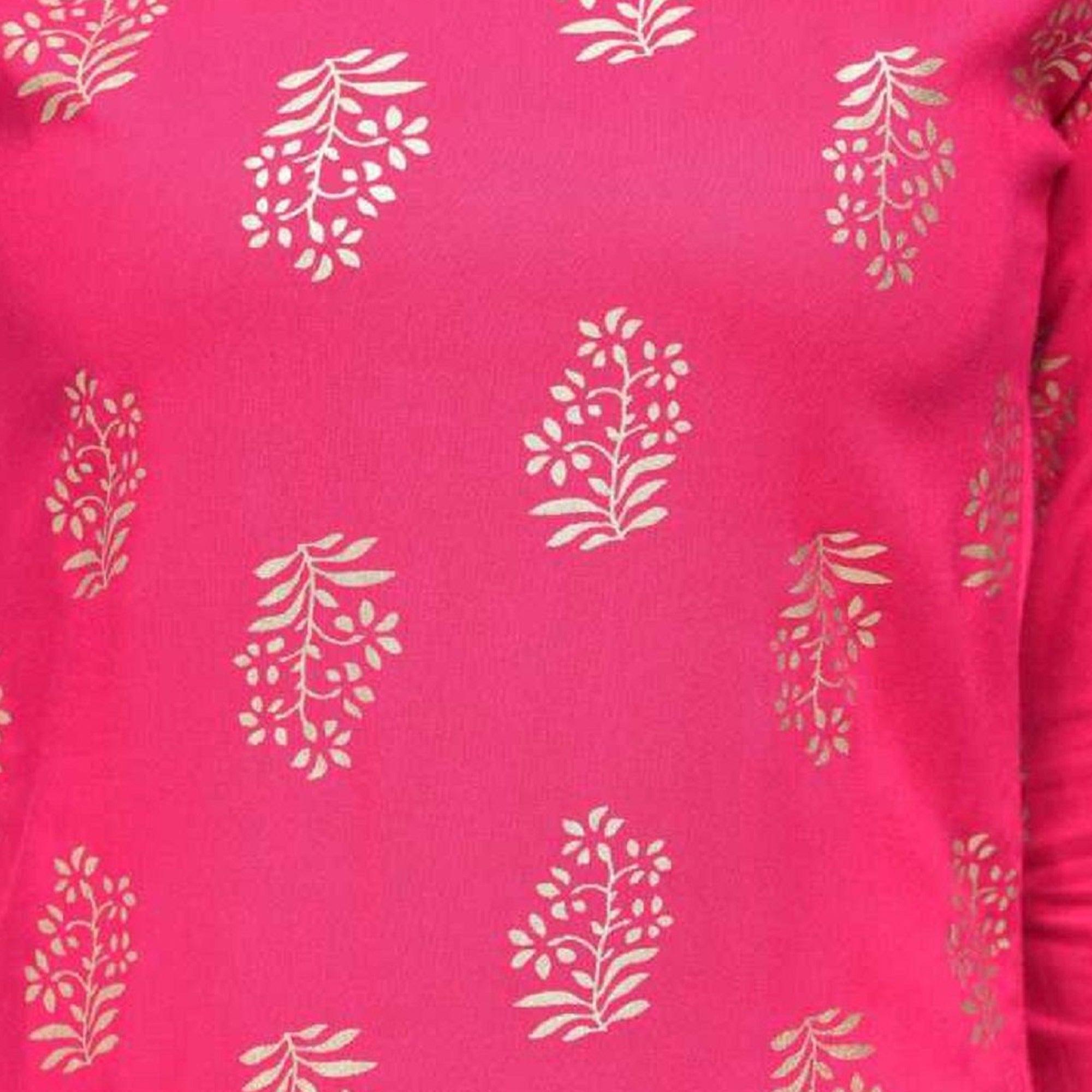 Glorious Pink Colored Casual Wear Printed Straight Calf Length Rayon Kurti - Peachmode