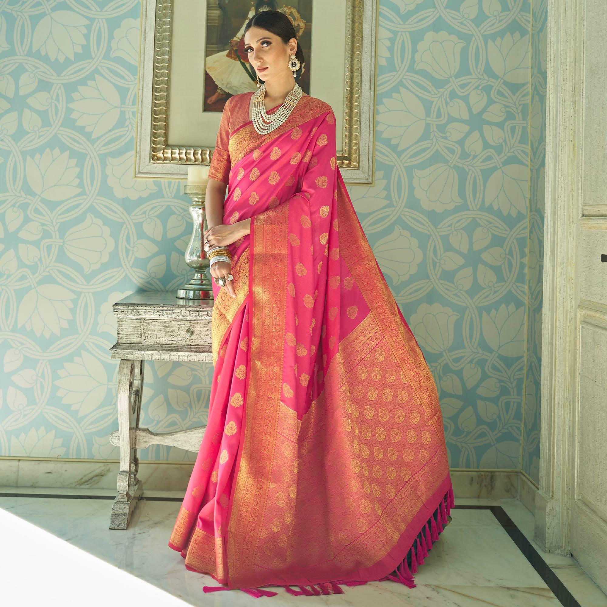 Glorious Pink Colored Festive Wear Sana Two Tone Silk Saree - Peachmode