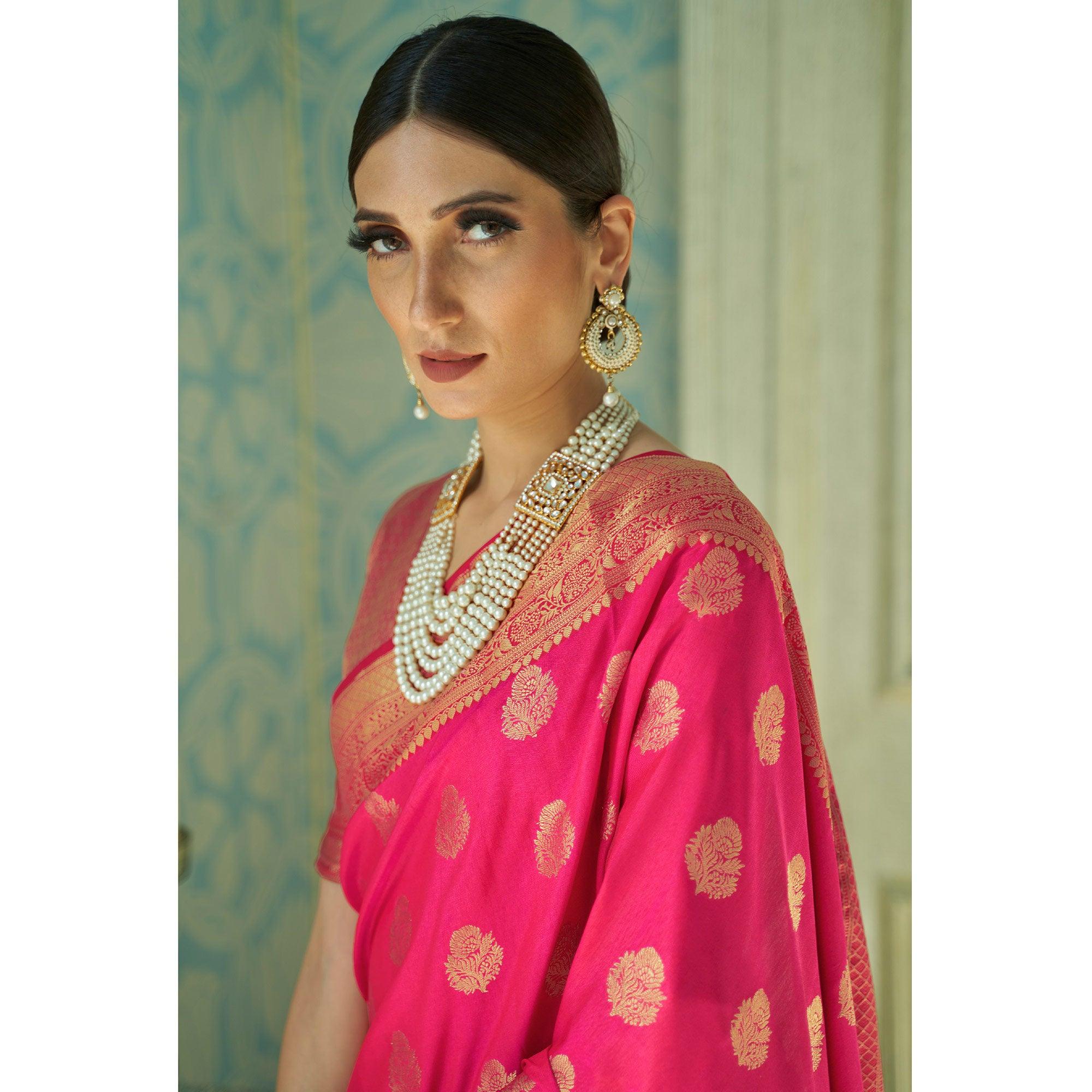 Glorious Pink Colored Festive Wear Sana Two Tone Silk Saree - Peachmode