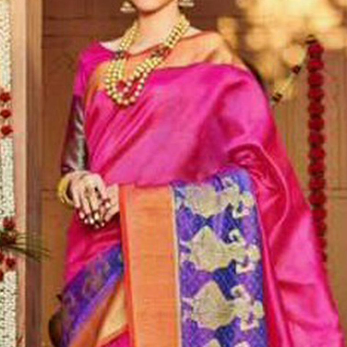 Glorious Pink Colored Festive Wear Woven Art Silk Saree - Peachmode