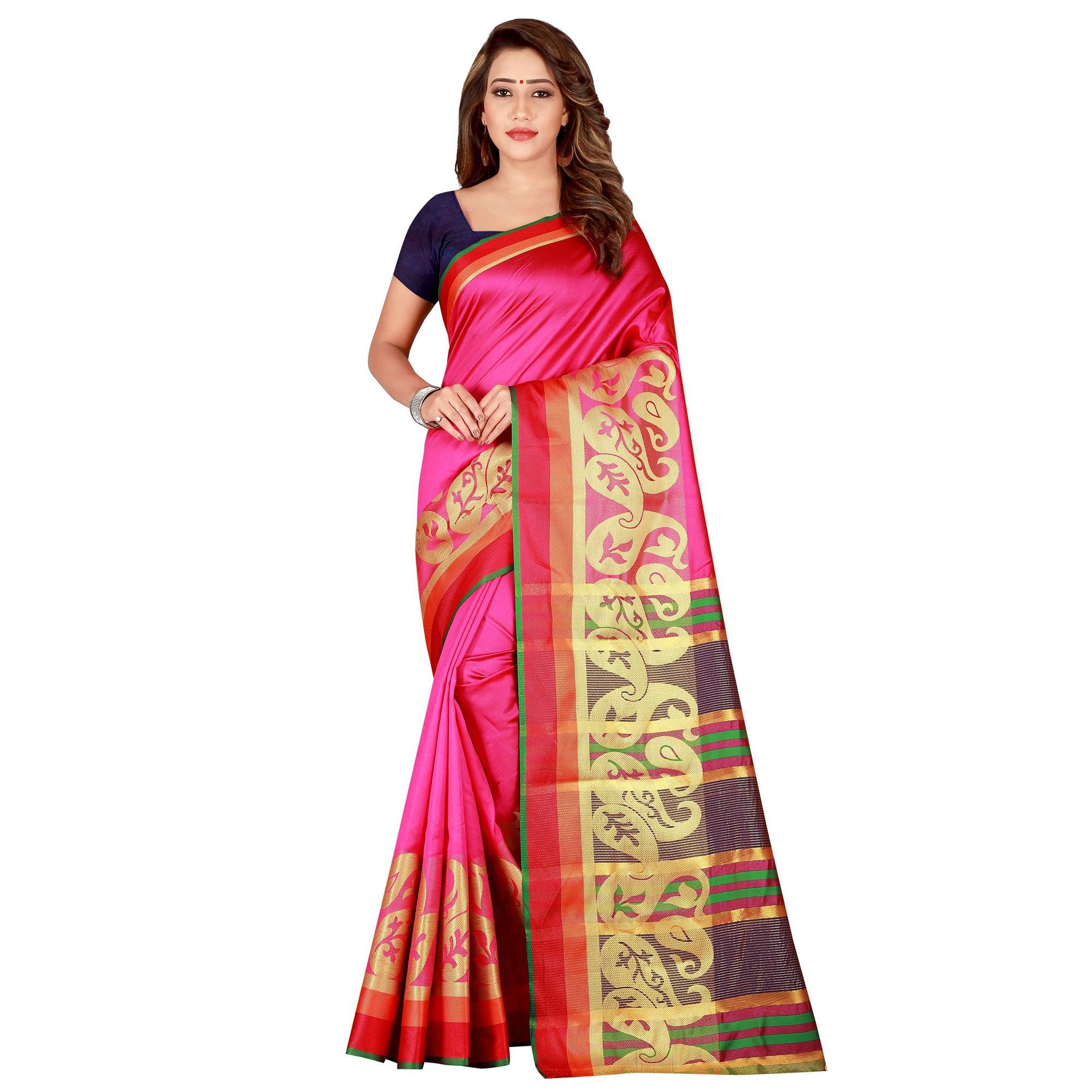 Glorious Pink Colored Festive Wear Woven Silk Saree - Peachmode
