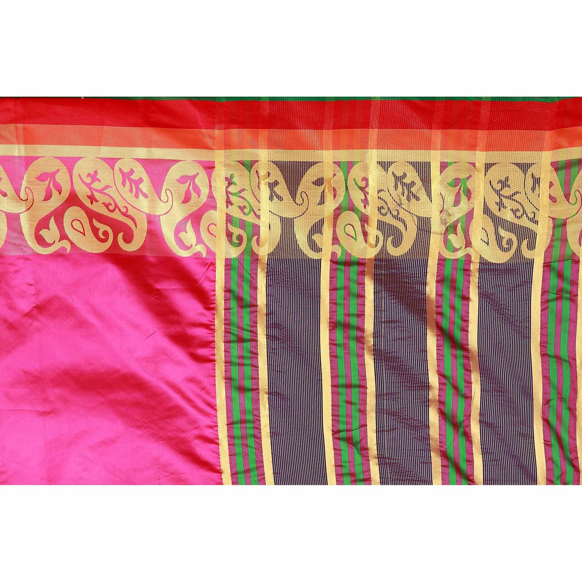 Glorious Pink Colored Festive Wear Woven Silk Saree - Peachmode
