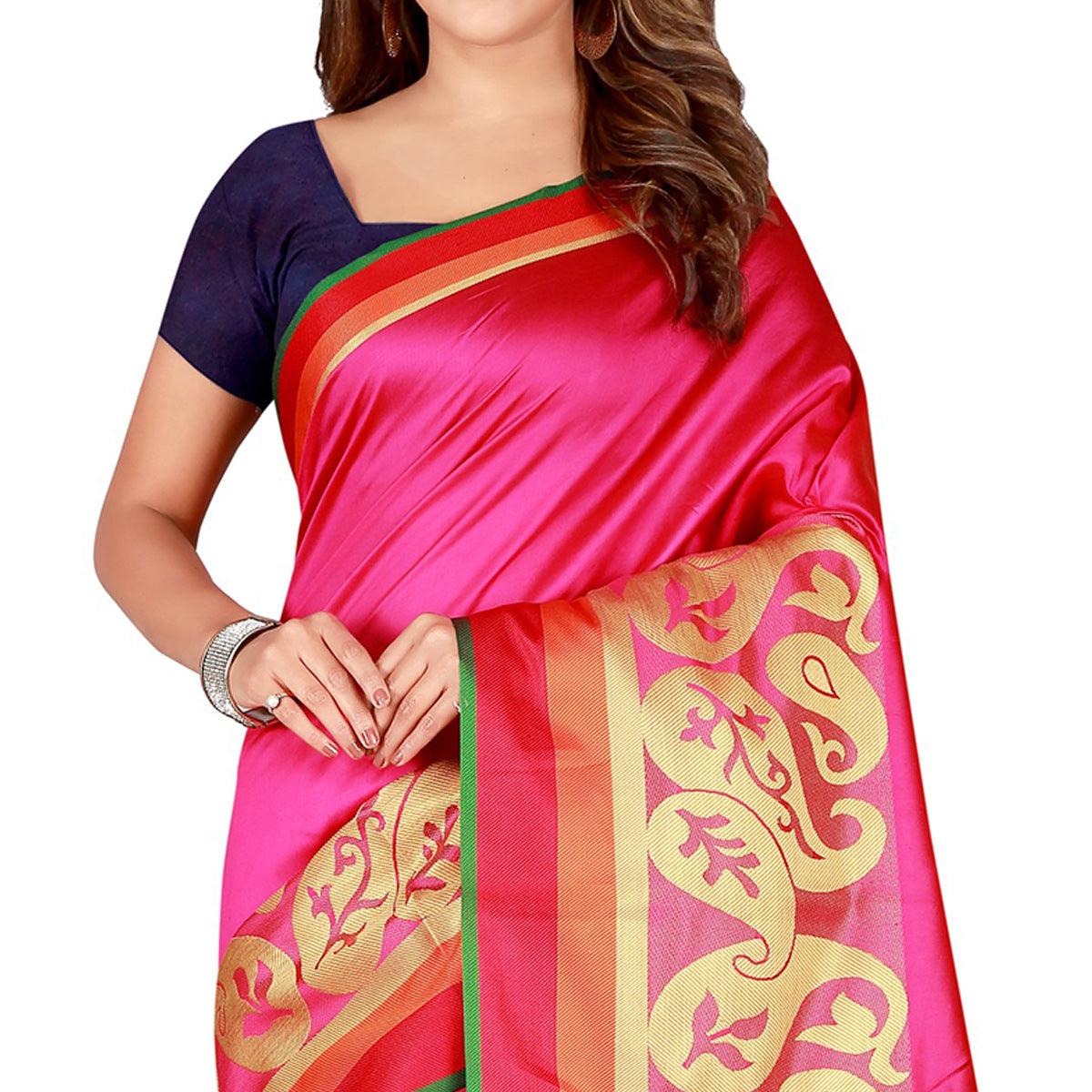 Glorious Pink Colored Festive Wear Woven Silk Saree - Peachmode