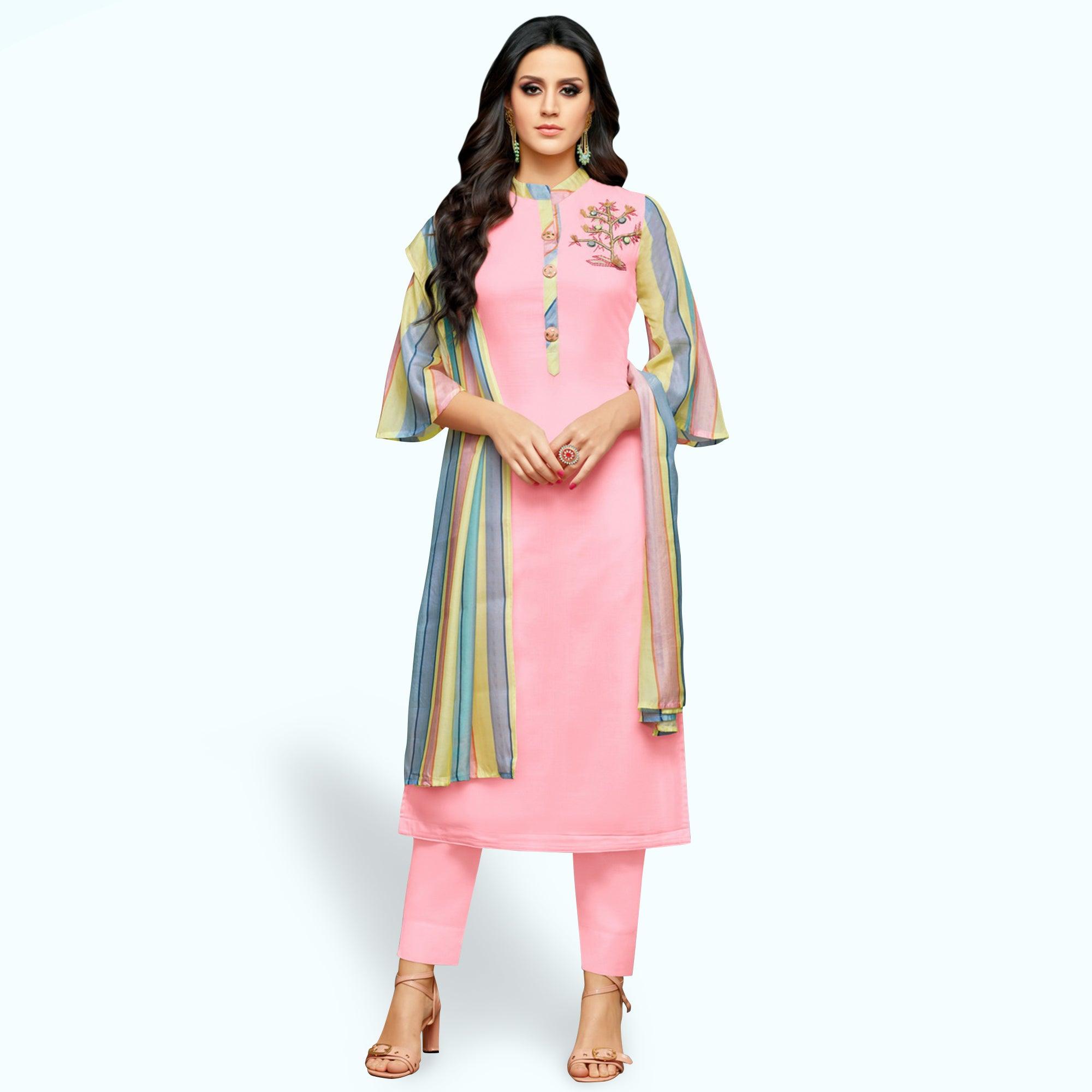Glorious Pink Colored Party Wear Cotton Silk Salwar Suit - Peachmode
