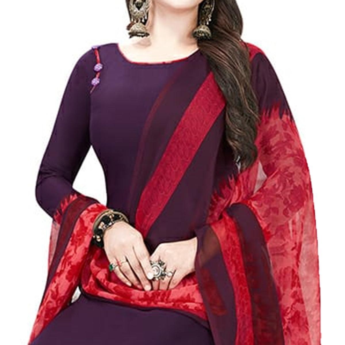 Glorious Purple Colored Casual Printed Crepe Patiala Dress Material - Peachmode