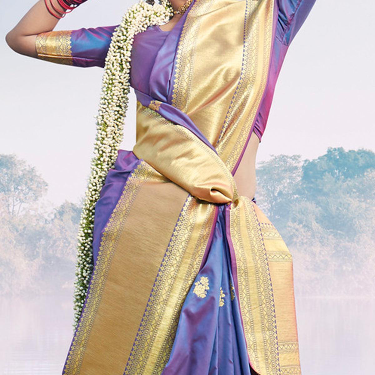 Glorious Purple Colored Festive Wear Woven Banarasi Silk Saree - Peachmode