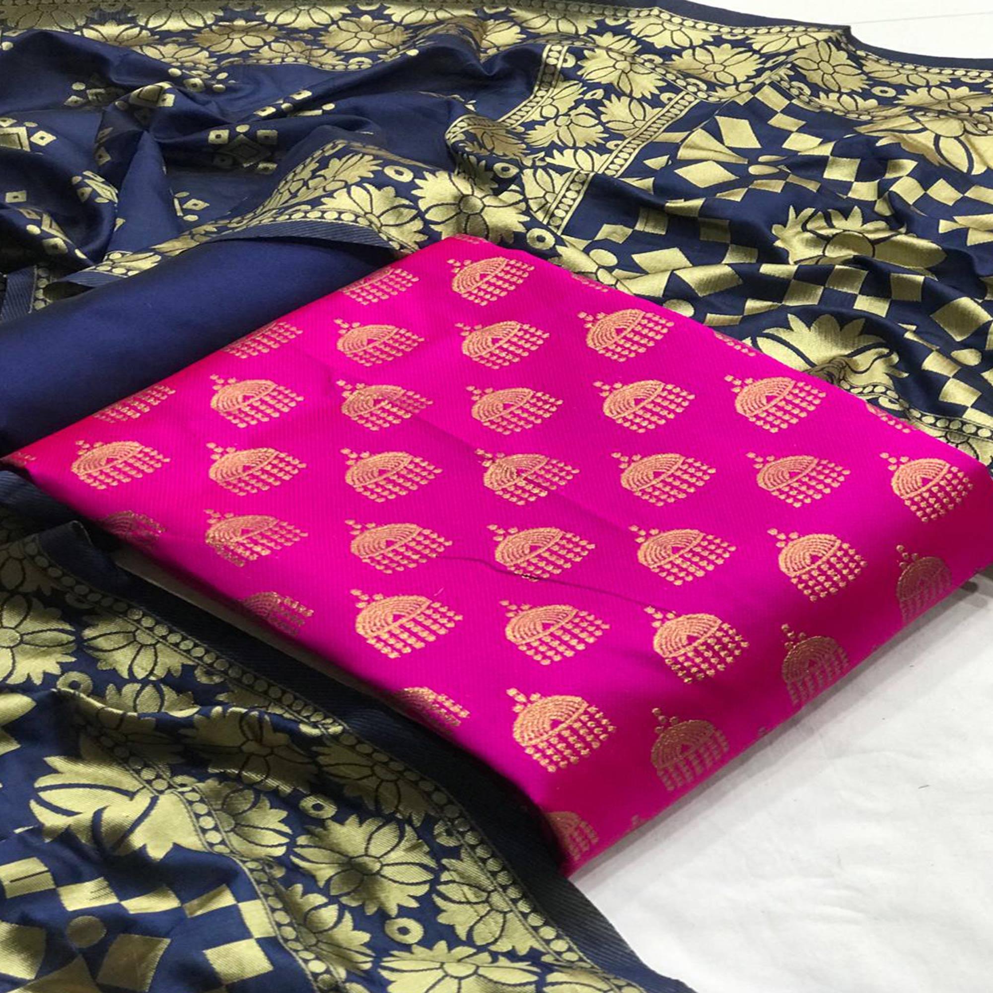 Glorious Rani Pink Colored Casual Wear Banarasi Silk Dress Material - Peachmode