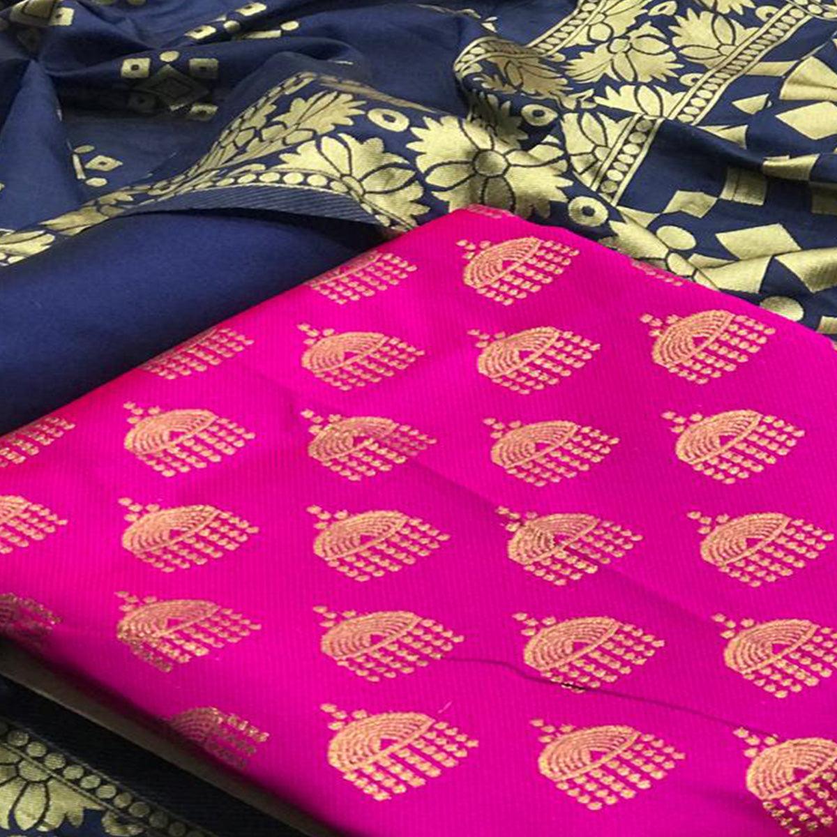 Glorious Rani Pink Colored Casual Wear Banarasi Silk Dress Material - Peachmode