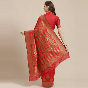 Glorious Red Colored Festive Wear Woven Silk Blend Saree - Peachmode