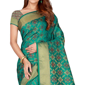 Glorious Turquoise Green Colored festive Wear silk Saree - Peachmode